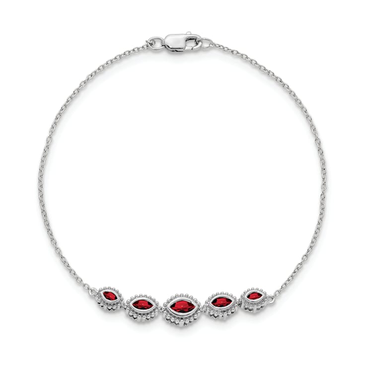 Rhodium Over 14k White Gold Marquise Garnet Bracelet