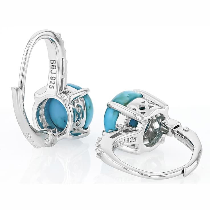 Turquoise And Sapphire Solitaire Hoop Earrings In Sterling Silver