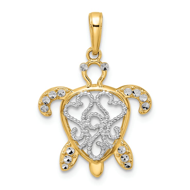 14k Yellow Gold and Rhodium Over 14k Yellow Gold Diamond-Cut Filigree
Turtle Pendant