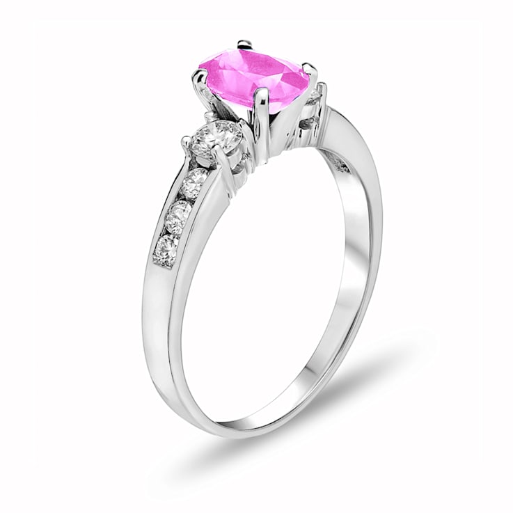 1.30ctw Pink Sapphire and Diamond Engagement Ring in 14k White Gold
