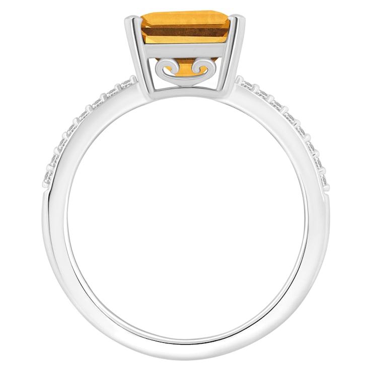 10x8mm Emerald Cut Citrine and 1/10 ctw Diamond Rhodium Over Sterling
Silver Ring