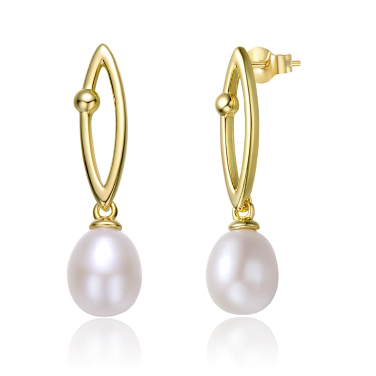 Pear Shape Freshwater Pearl And CZ Drop Earrings In 14K Gold Over
Sterling Silver