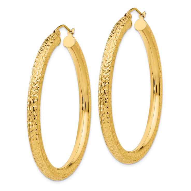 14k Yellow Gold 1 3/4" Diamond-cut Round Hoop Earrings