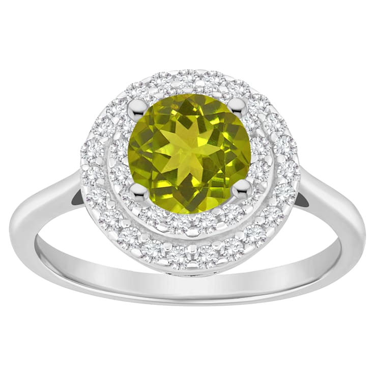 7mm Round Peridot And White Topaz Accents Rhodium Over Sterling Silver
Double Halo Ring
