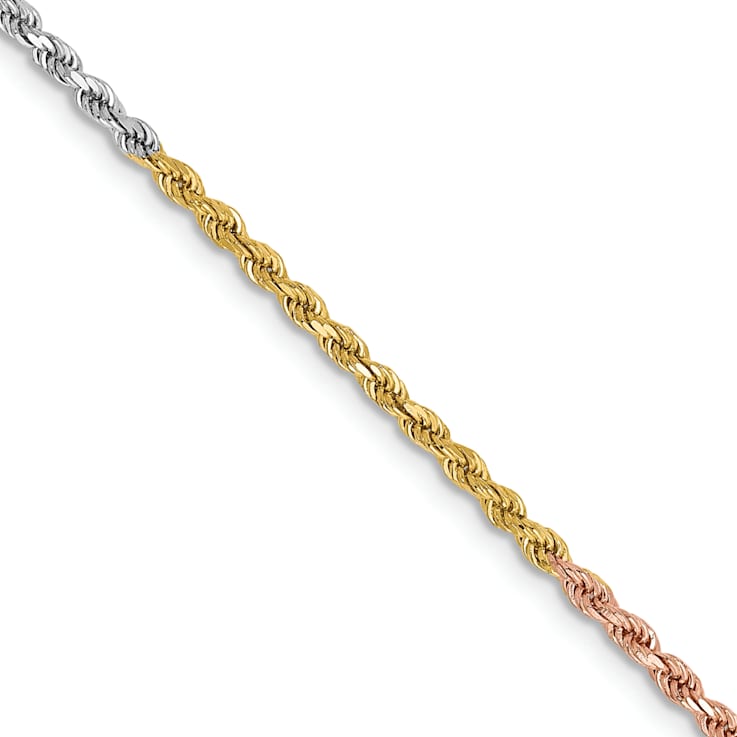 14k Tri-color Gold 1.75mm Solid Diamond-Cut Rope 16 Inch Chain