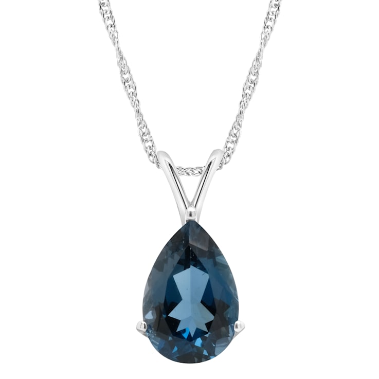15x10mm Pear Shape London Blue Topaz Rhodium Over Sterling Silver
Pendant With Chain