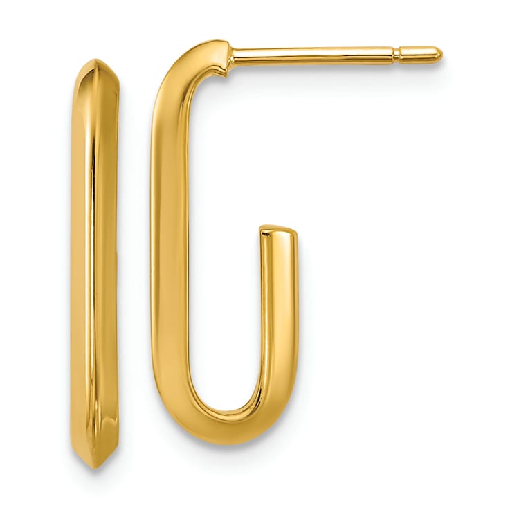 14k Yellow Gold 3/4 inch Polished Knife Edge Oval J-Hoop Earrings