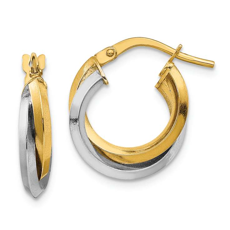 14k Yellow Gold and 14k White Gold 5/8" Polished Double Hoop Earrings