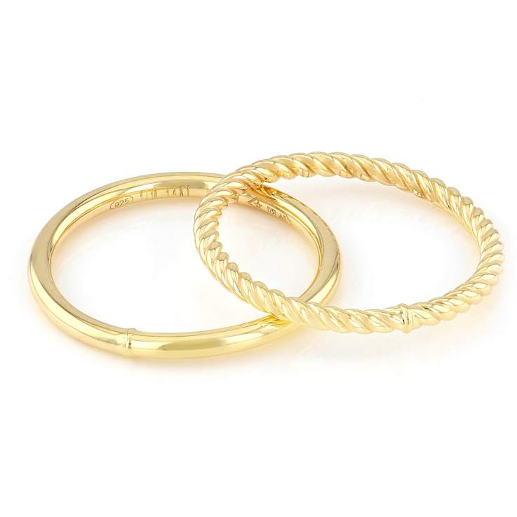 Polished And Twisted Band Ring Set In 14K Gold With Sterling Silver Core
