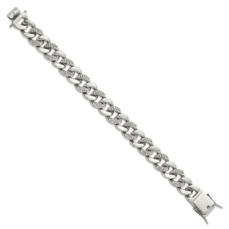 White Cubic Zirconia Stainless Steel Men's Bracelet
