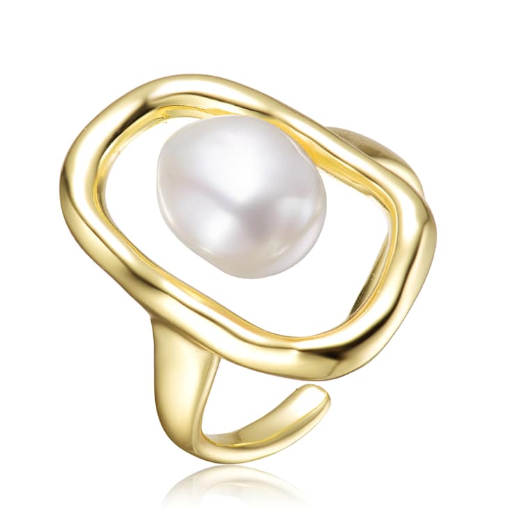 Pear Shape Freshwater Pearl Outline Frame Ring In 14K Gold Over Sterling Silver