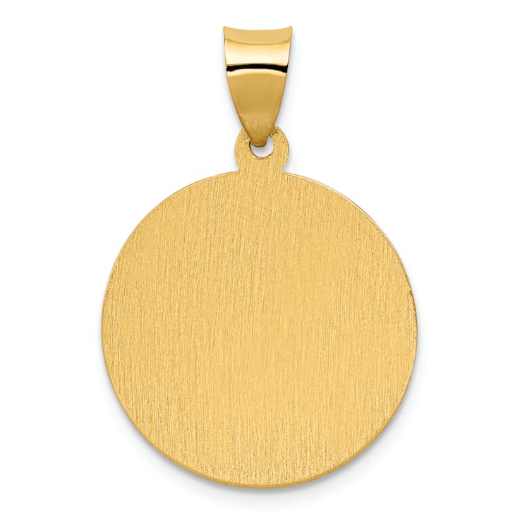 14k Yellow Gold Polished Satin Divino Nino Round Medal Pendant