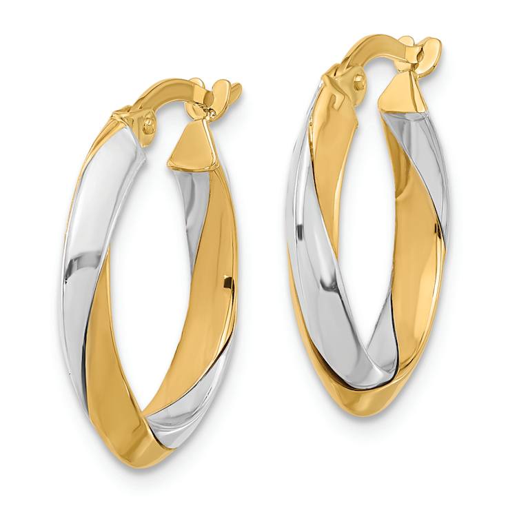 14k Yellow Gold and 14k White Gold 13/16" Polished Twist Hoop Earrings