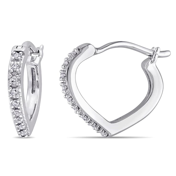 Diamond Heart Hoop Earrings in 10k White Gold