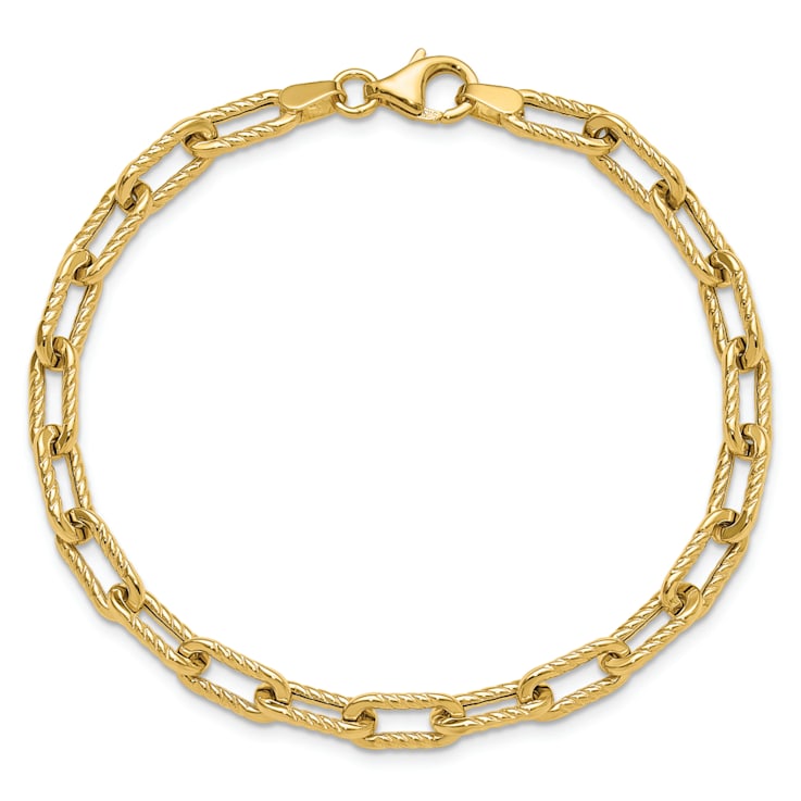 14K Yellow Gold Polished and Textured Fancy Link Bracelet