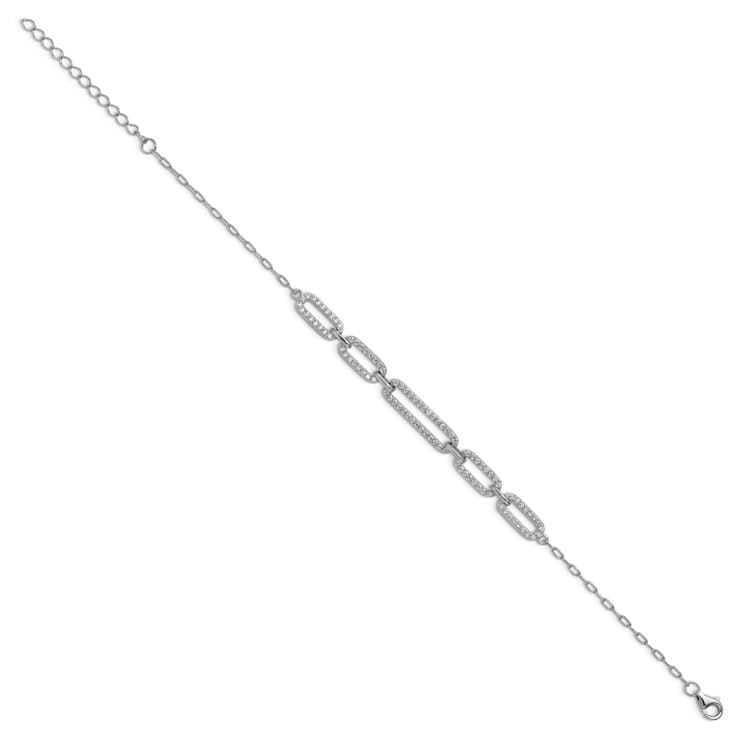 Rhodium Over Sterling Silver Polished Cubic Zirconia Link with 1.5-inch
Extension Bracelet