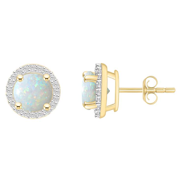 6mm Round Created Opal And Created White Sapphire 10k Yellow Gold Halo
Stud Earrings