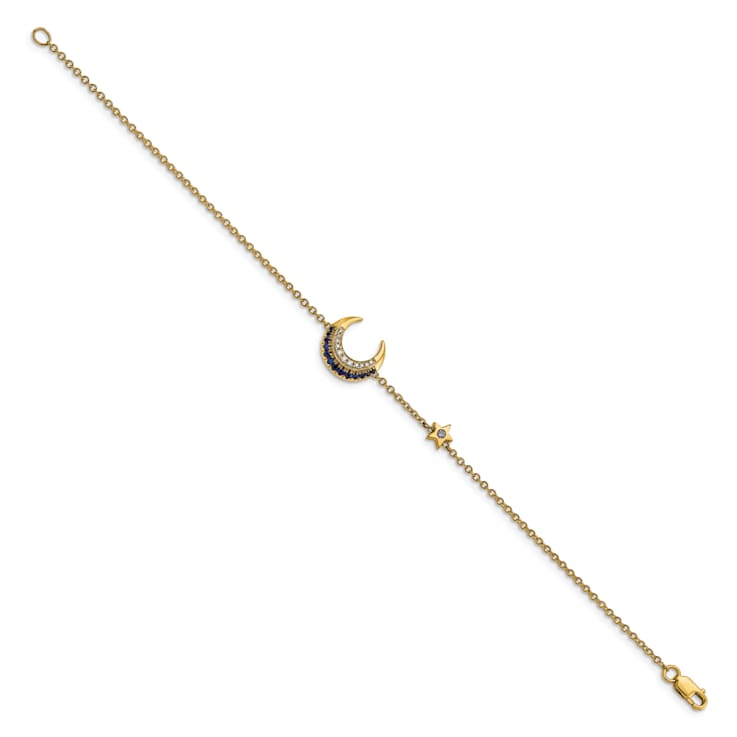 14k Yellow Gold Diamond and Sapphire Moon and Star Bracelet