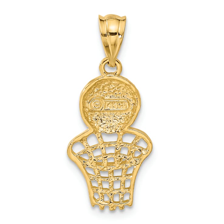 14k Yellow Gold Textured Basketball and Net pendant