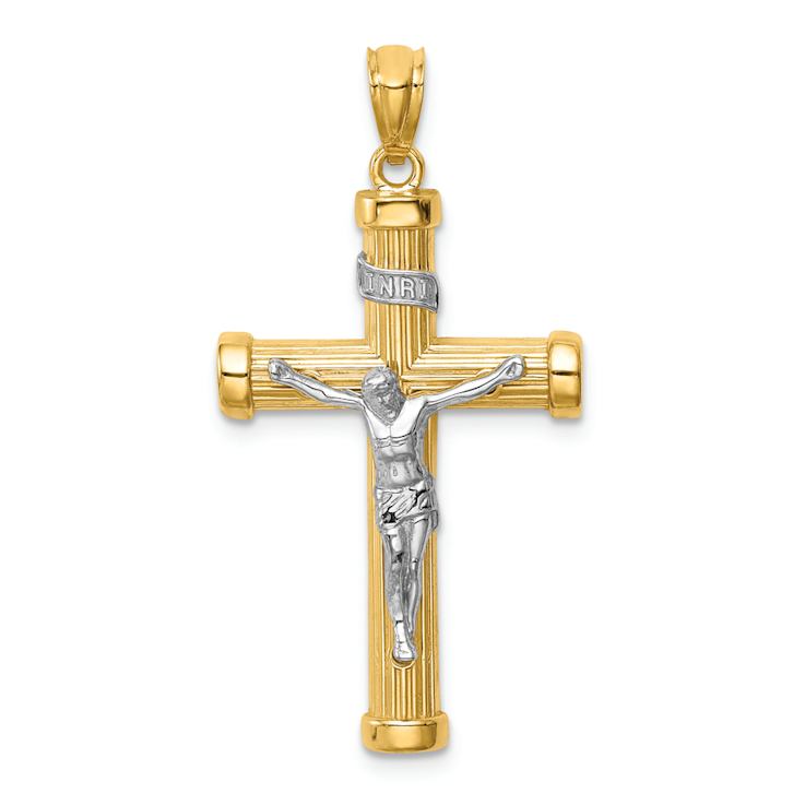 14k Two-tone Gold Textured INRI Crucifix