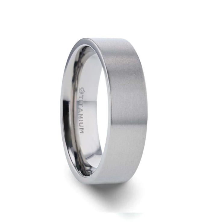 SOLAR Flat Profile Brushed Finish Men’s Titanium Wedding Band 6mm