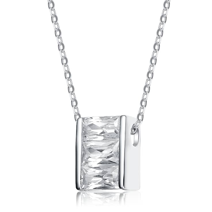Rectangle CZ Solitaire Pendant In Sterling Silver