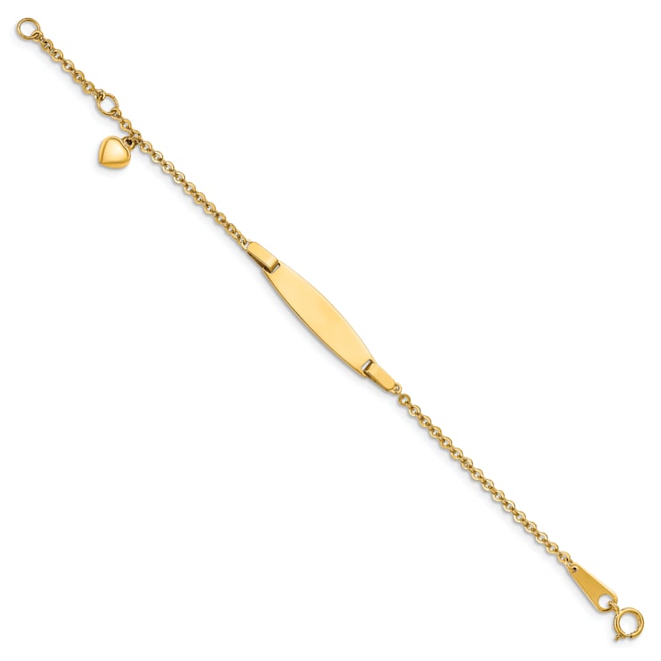 14k Yellow Gold Polished with Dangling Heart Baby ID Bracelet