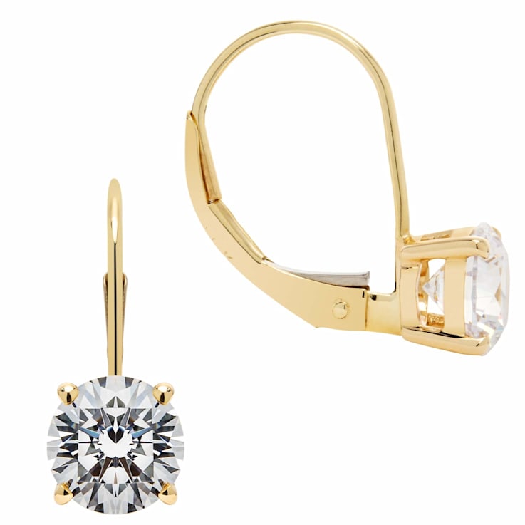 White Cubic Zirconia 14k Yellow Gold Earrings With Velvet Gift Box 1.50ctw