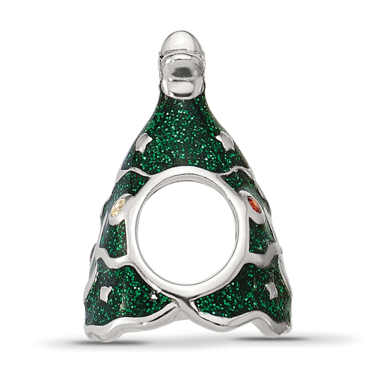 Sterling Silver Enamel Cubic Zirconia Christmas Tree Bead
