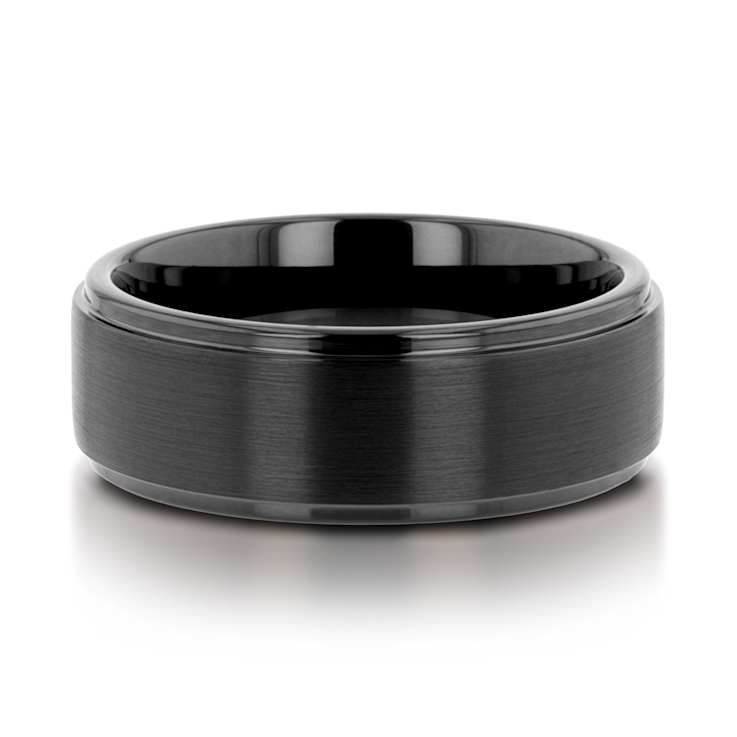 ORION Flat Black Tungsten Ring with Brushed Raised Center and Polished
Step Edges 8mm