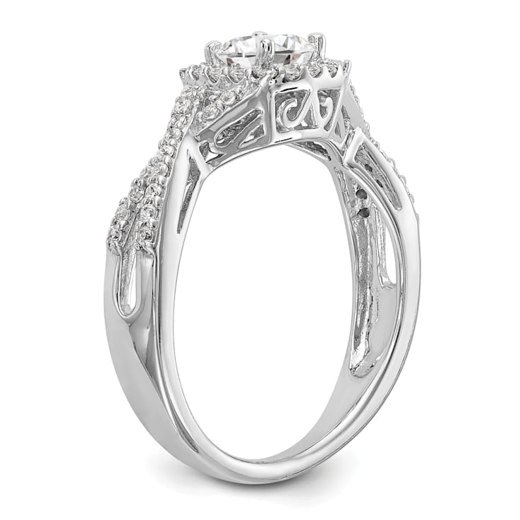 Rhodium Over 14K White Gold Lab Grown Diamond Halo Engagement Ring 0.778ctw