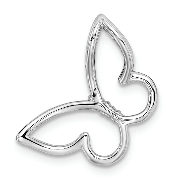 Rhodium Over 14k White Gold Polished Butterfly Diamond Chain Slide Pendant