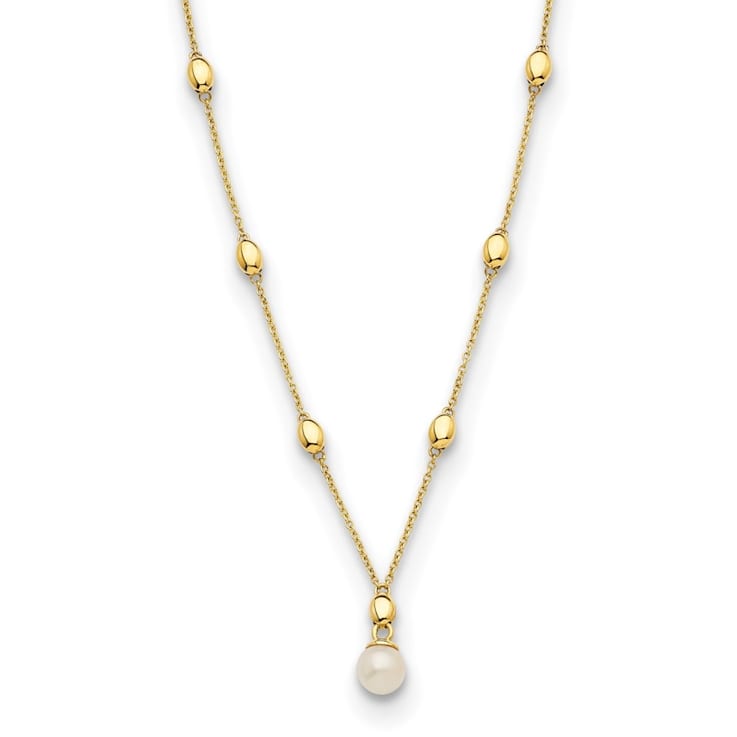 14K Yellow Gold Freshwater Cultured Pearl and Bead 18 Inch Necklace