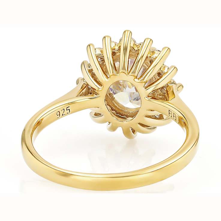 Diamond Simulant Oval And Lab-Created Moissanite Ring In 18K Gold Over
Sterling Silver 2.87ctw