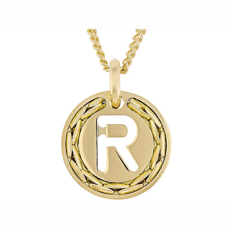 Cardano Initial R Pendant Necklace In 18K Gold Over Bronze