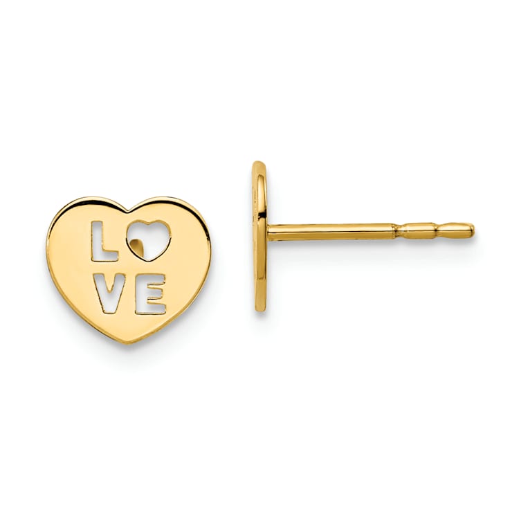14k Yellow Gold Love Heart Stud Earrings