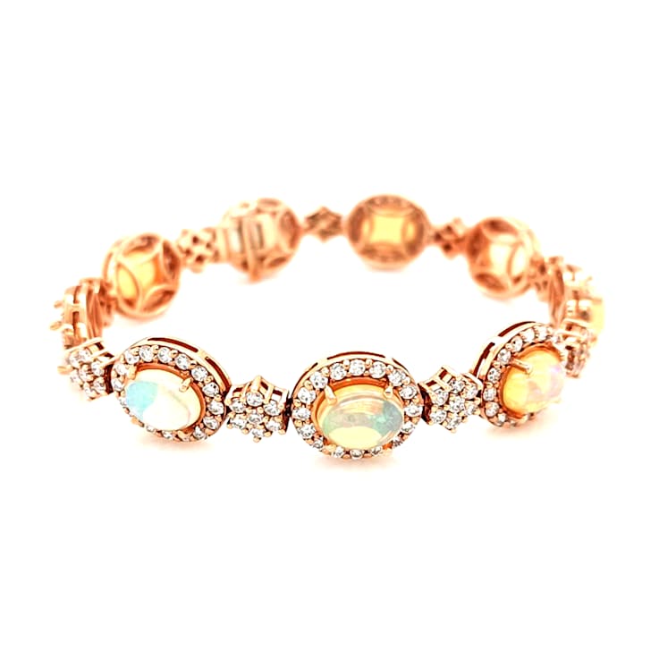 10.50 Ctw White Opal and 5.77 Ctw White Diamond Bracelet in 14K RG