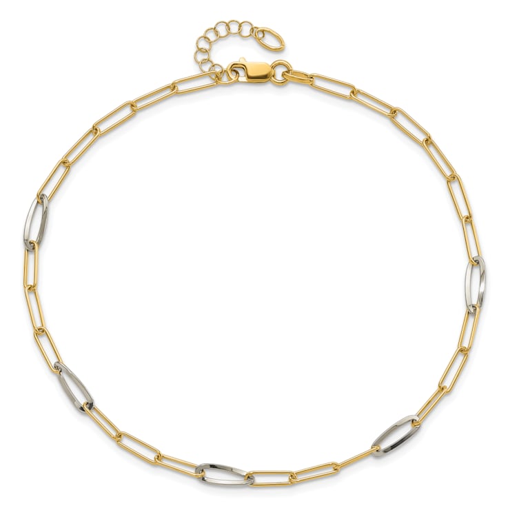 14K Two-tone Fancy Link with 1-inch Extension Anklet