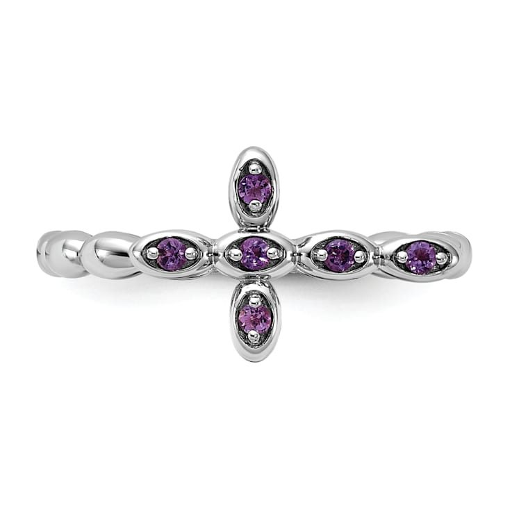 Rhodium Over Sterling Silver Stackable Expressions Cross Amethyst Ring 0.10ctw