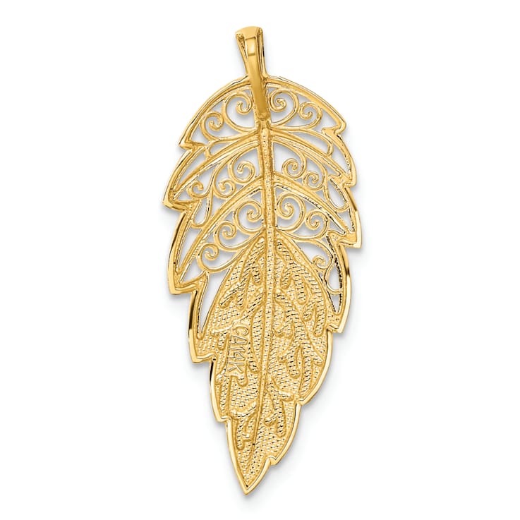 14k Yellow Gold Polished and Diamond-Cut Leaf Chain Slide Pendant
