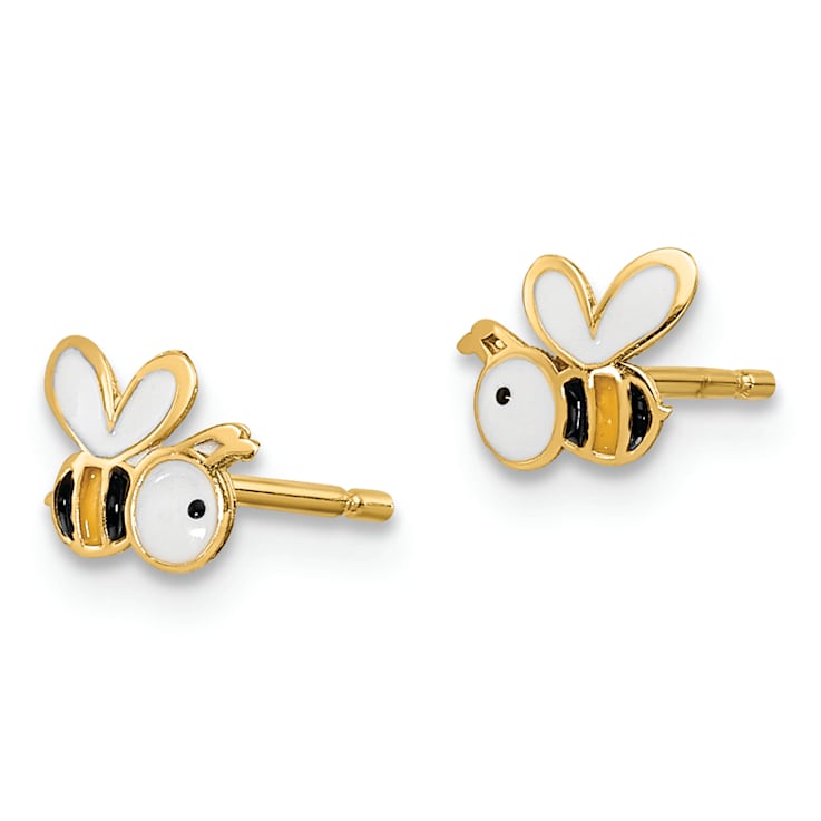14K Yellow Gold Enamel Bumble Bee Post Earrings
