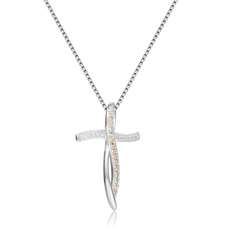 Round Yellow Sapphire and White Sapphire Sterling Silver Cross Pendant
With Chain
