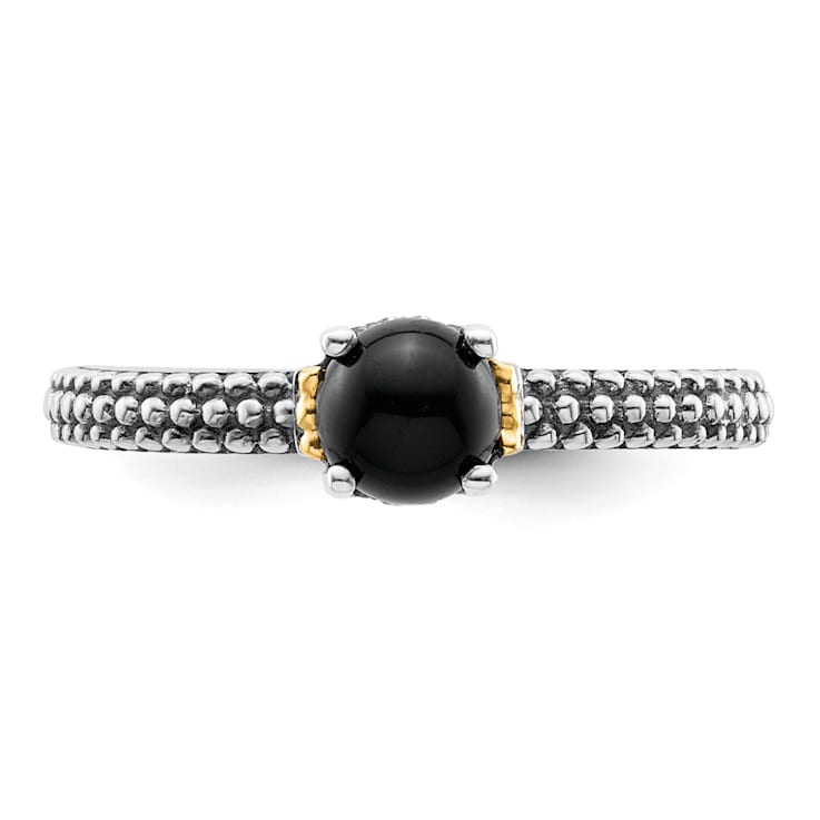14K Yellow Gold Over Sterling Silver Stackable Expressions Onyx Antiqued Ring