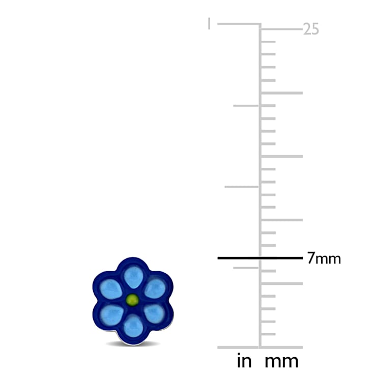 Children's Blue Enamel Flower Stud Earrings in Sterling Silver