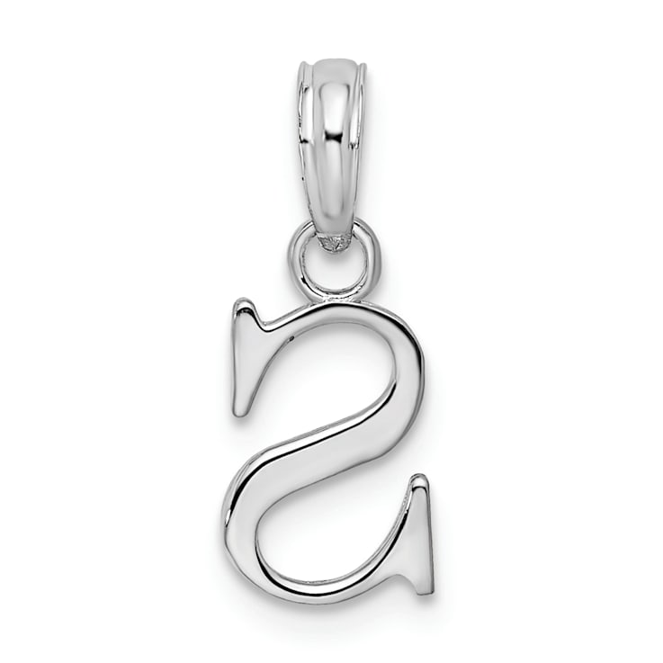 Sterling Silver Polished Block Initial -S- Pendant