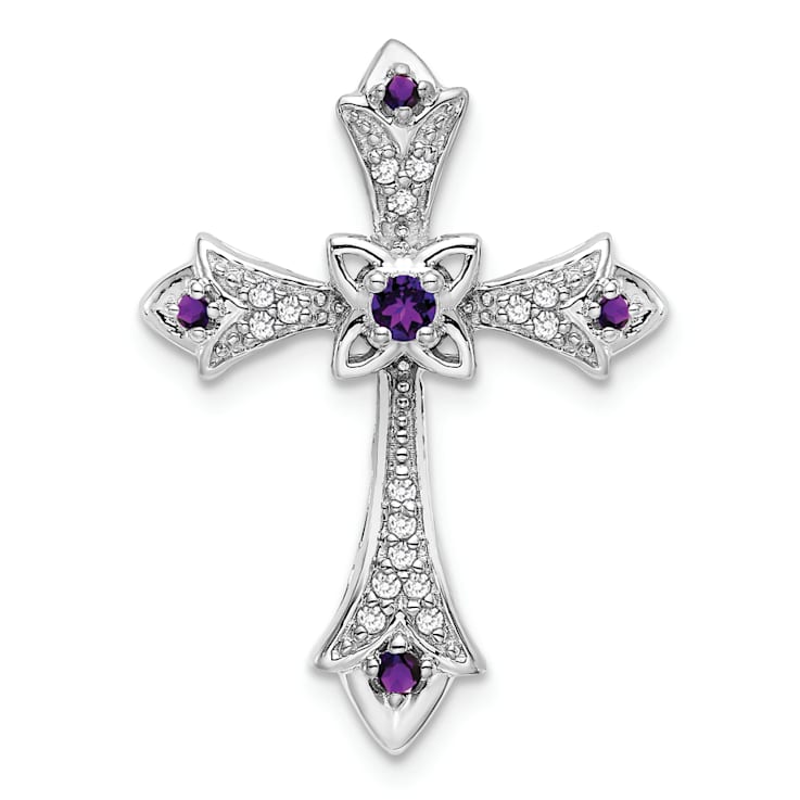 Rhodium Over 14k White Gold Amethyst and Diamond fleur-de-lis Cross
Chain Slide