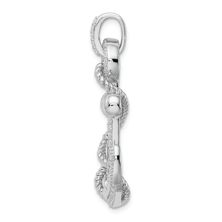 Rhodium Over Sterling Silver Cubic Zirconia Anchor Pendant