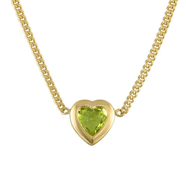 14K Yellow Gold Over Sterling Silver Peridot Heart Curb Chain Necklace 1.0ctw