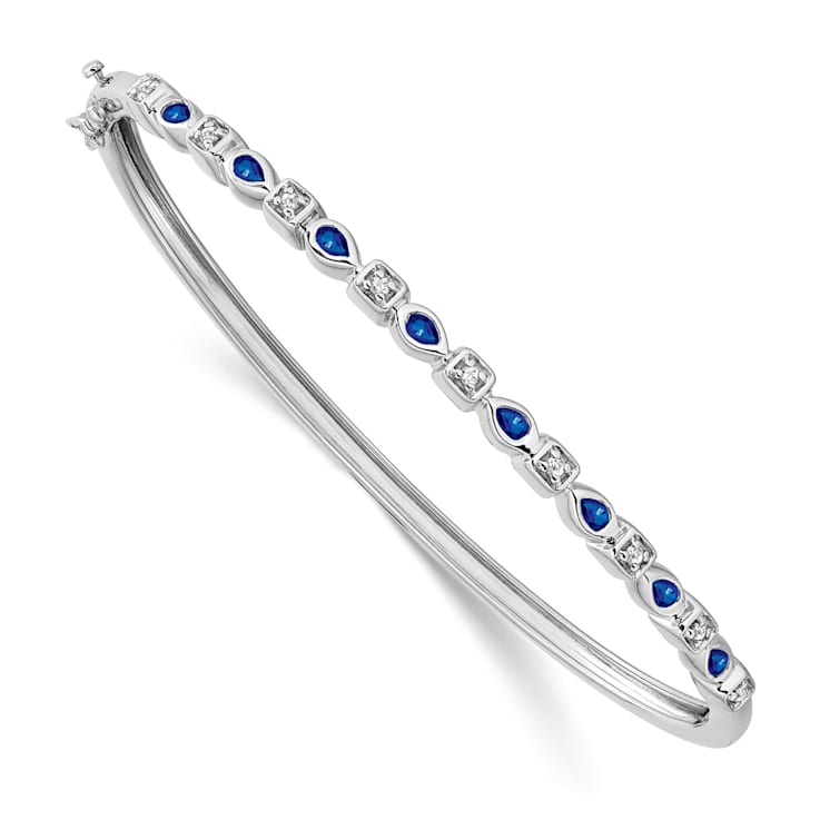 Rhodium Over 14k White Gold Sapphire and Diamond Bangle
