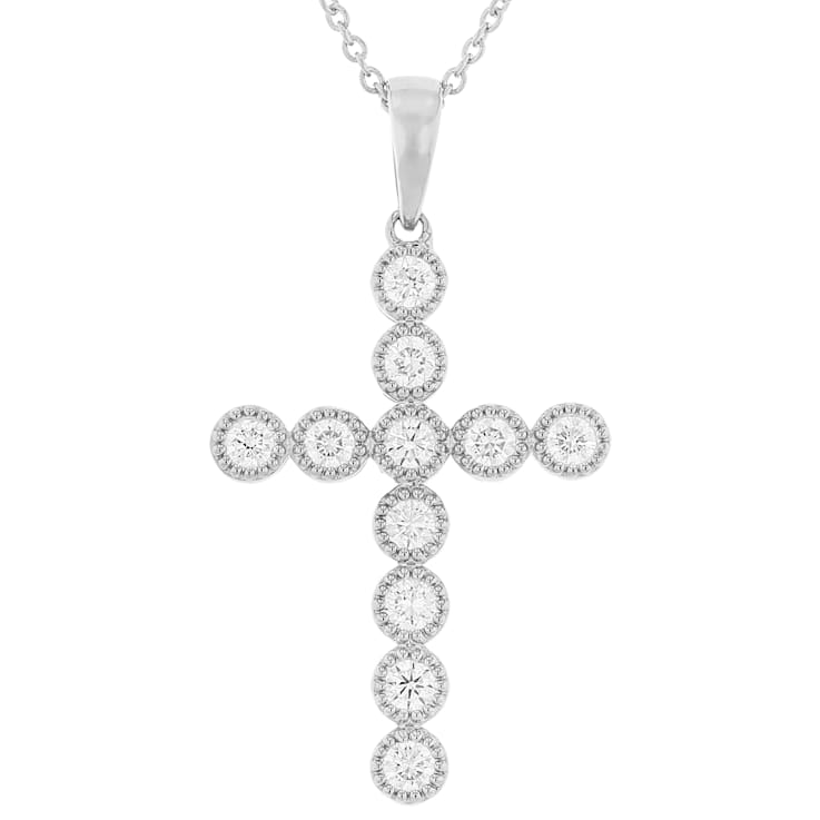 Lab-Grown Diamond Cross Pendant In Sterling Silver 0.75ctw